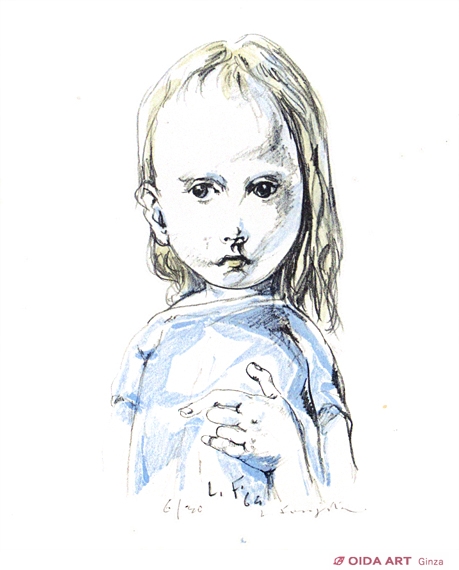 藤田嗣治 青い服の女の子 | 絵画など美術品の販売と買取 | 東京・銀座