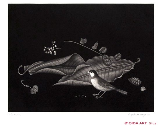 長谷川潔 小鳥と二つの枯葉 | 絵画など美術品の販売と買取 | 東京