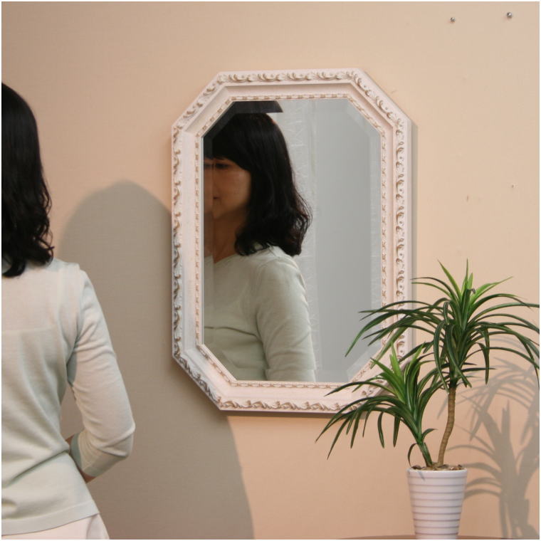 イタリア直輸入 かわいい木製八角形ウォールミラー アンティーク