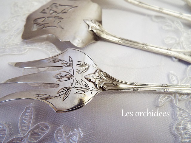 フランスアンティーク 純銀 オードブル サービング4本セット オルキデ
