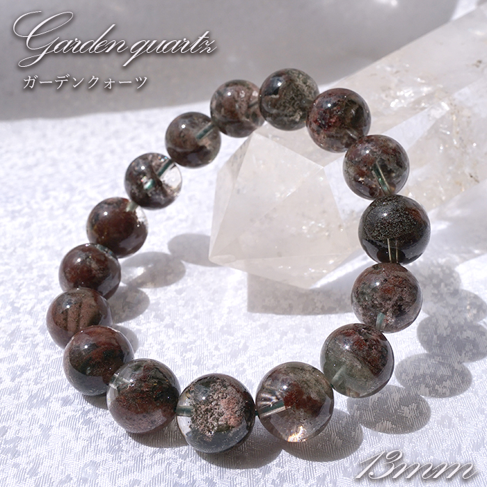 レッドジャスパー龍亀 ガーデンクォーツブレスレット 龍彫水晶とレッドジャスパー・ブレスレット（約12mm玉）［No.5