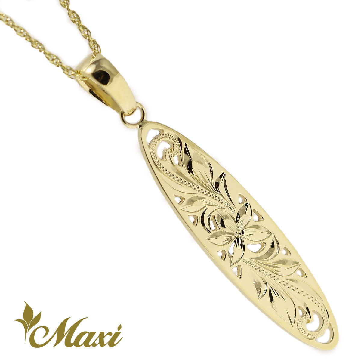 Surfboard Cut Out Work Pendant [14K Gold] – Maxi Hawaiian Jewelry