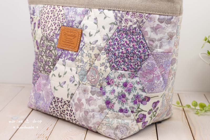 完成】リバティ☆パッチワーク「サークルトートバッグ・ラベンダー