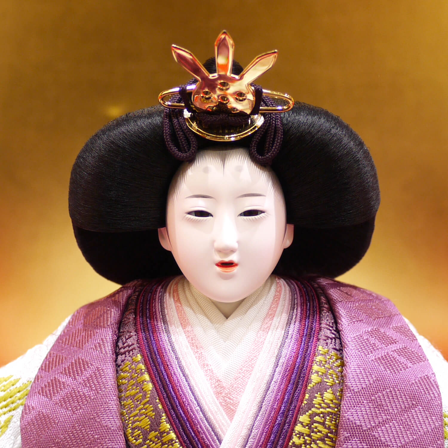 大橋弌峰作 京九番正絹西陣織 有職雛 屏風本仕立金沢箔 手描き雪洞