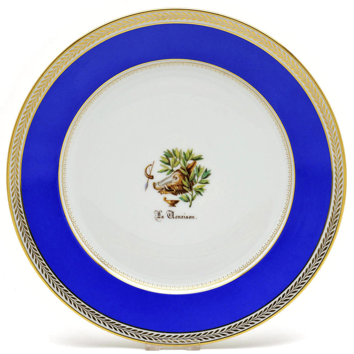 セーブル(Sevres) 絵皿 サービス ユニ 野生動物図(24K金彩ブルー縁飾り