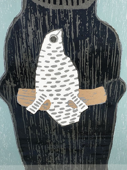 畦地梅太郎版画額「鳥と山男」 | Natsume Books