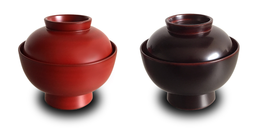 漆器 蓋付椀（栃）雑煮椀 2色 天然木 （古代朱漆塗・溜内朱漆塗