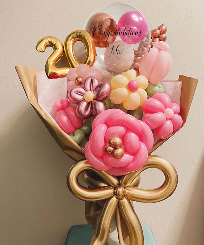 20歳、成人祝い】☆お名前 数字バルーン入り ローズの花束バルーン