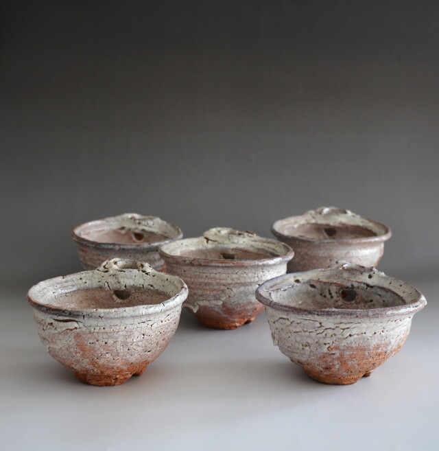 萩焼片口向付五客組 宇田川抱青作 Antique Sam's Collection