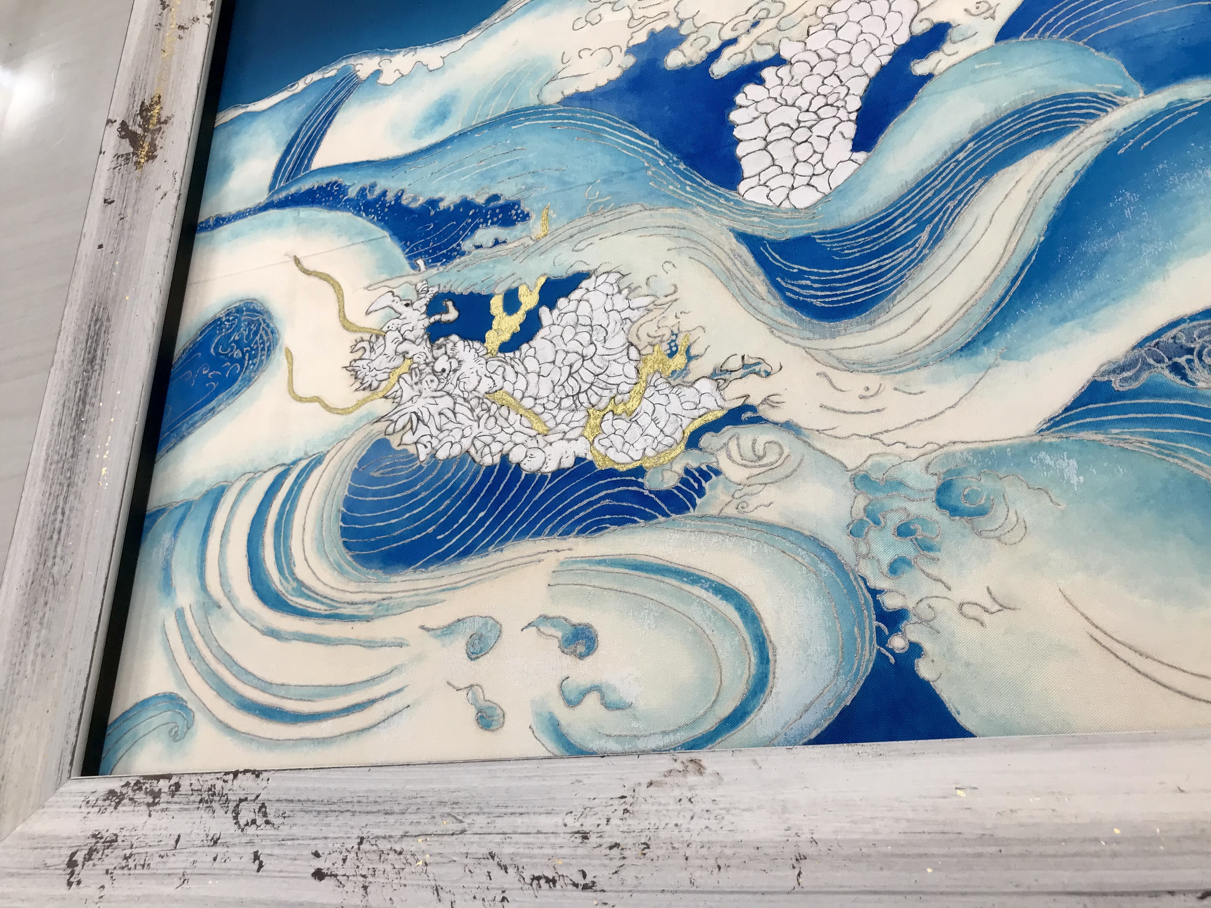 シルク染色 二柱の「龍」の額装