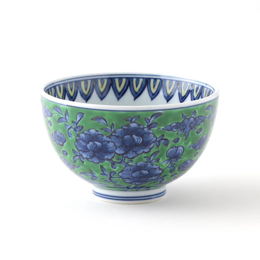 緑彩牡丹文 飯碗 ｜ 有田焼の源右衛門窯公式オンラインショップ