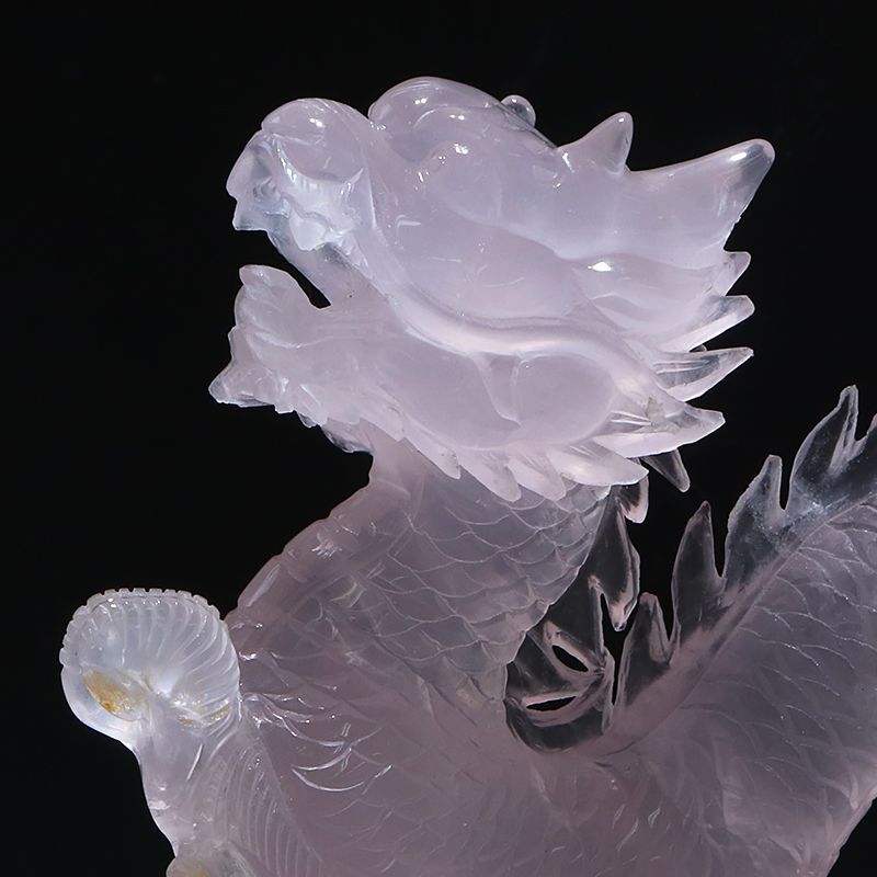 現品限り】【一点物】置物 ローズクォーツ 龍 台付き ケース付き