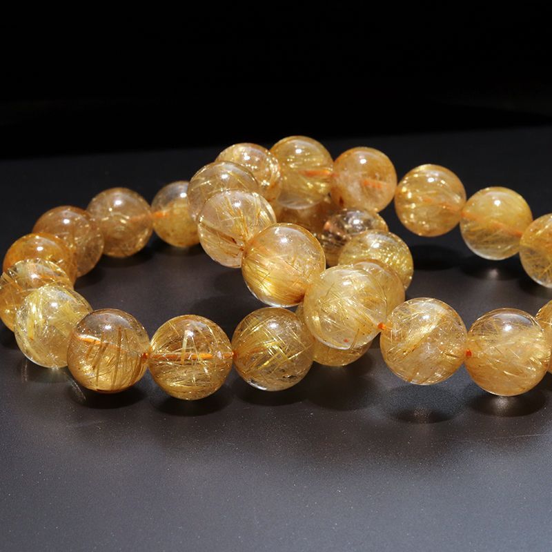 ブレス ルチルクォーツ＜ブラジル産＞ 丸 約14.5mm 金運 財運