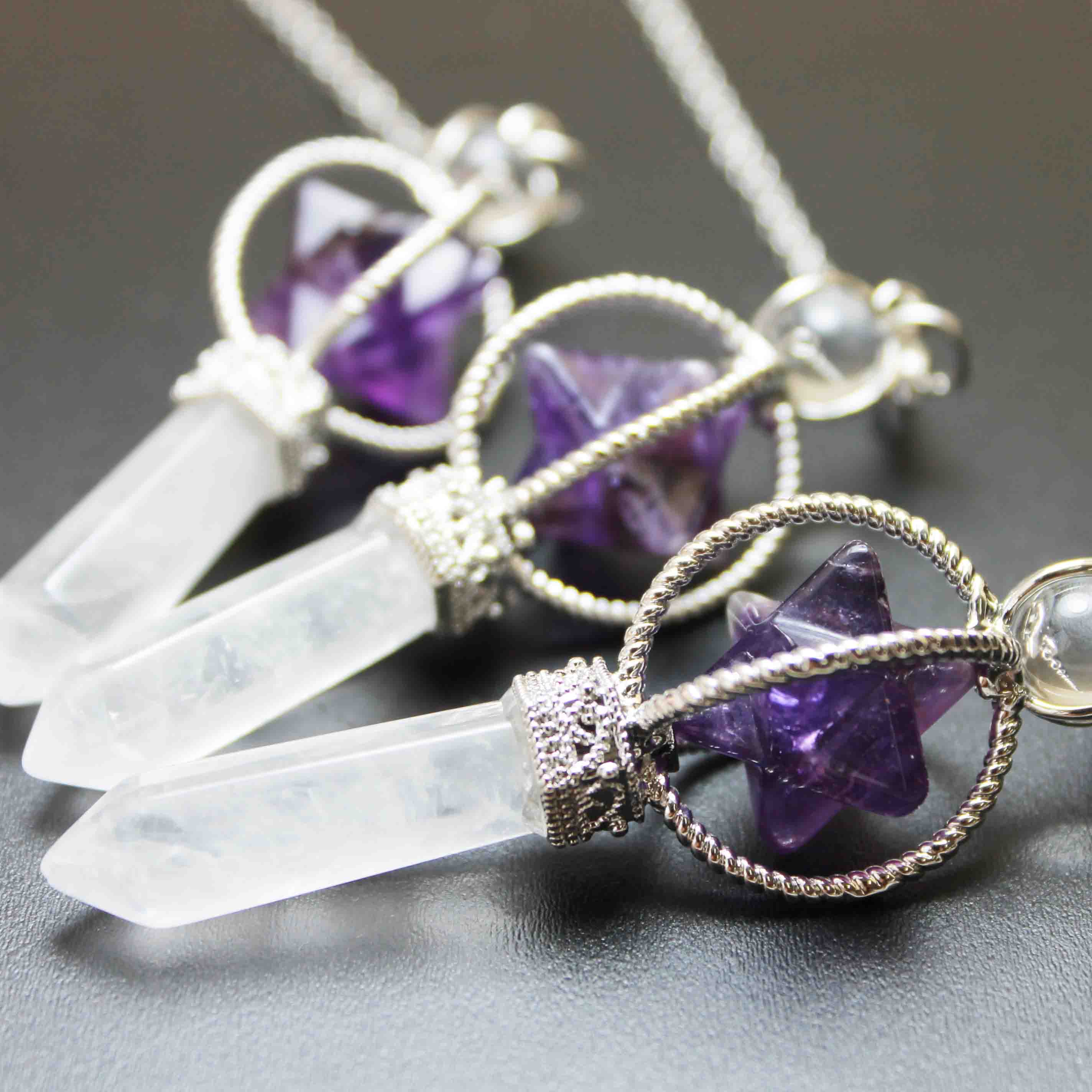 ペンデュラム アメジスト 水晶 マカバスター入り 振り子 ダウジング