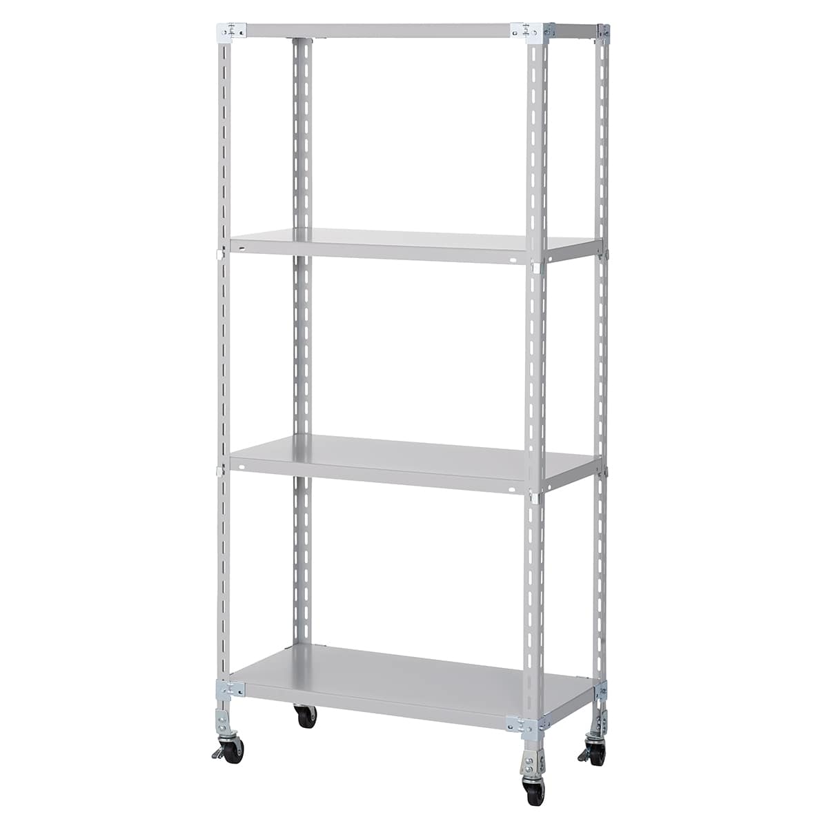 スチール軽量ラック4段 高さ180cm 70kg／段タイプ 直径6.5cmキャスター