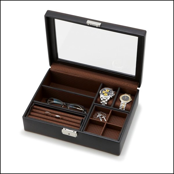 メンズボックスL (送料無料 卓上小物入れ 本革風 小物収納ケース