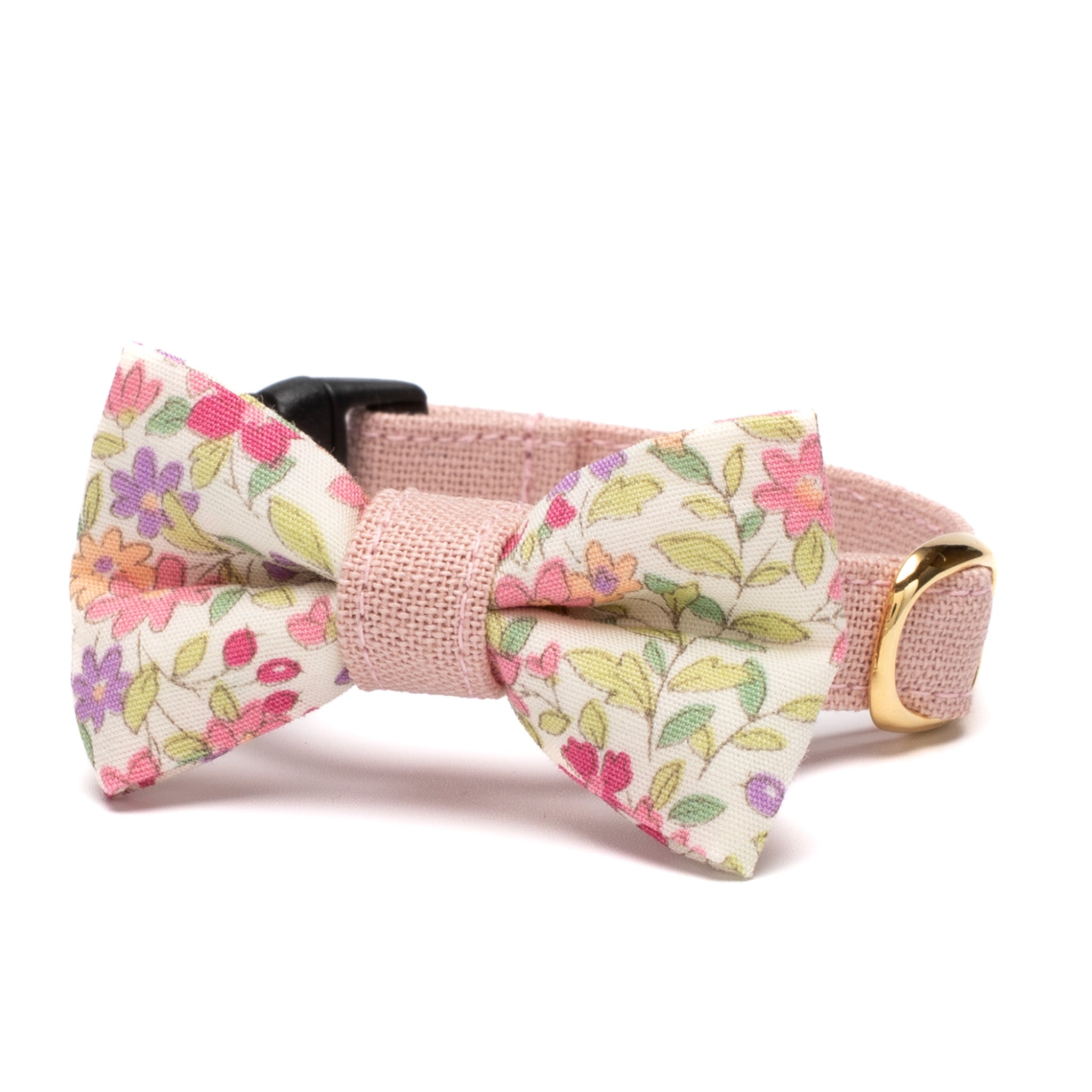リボン付き猫首輪 綿麻小花 ピンク｜ぽぽねこ公式オンラインショップ