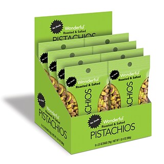 Wonderful Pistachios Roasted & Salted, No Shells, 2.5 oz., 8 Bags