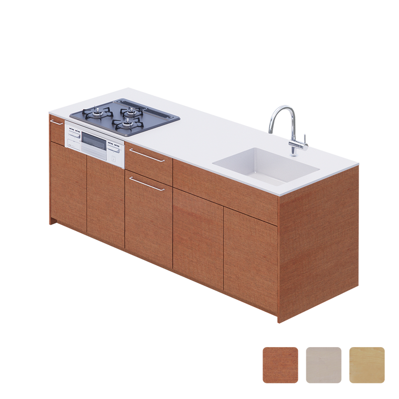 木製システムキッチン 対面型 W1840 | KB-KC022-29-G183 | キッチン