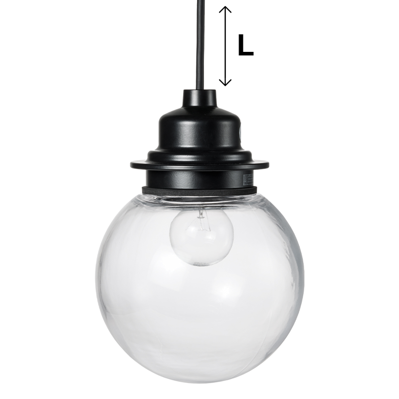 ガラスボール照明 クリア×ブラック コード長オーダー | LT-PD002-05