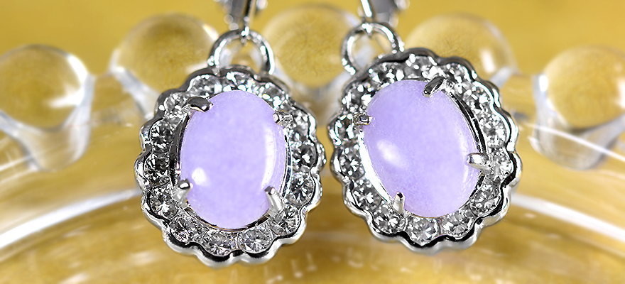 ラベンダー翡翠 3.07ct ダイヤモンド プラチナ イヤリング【品質保証書