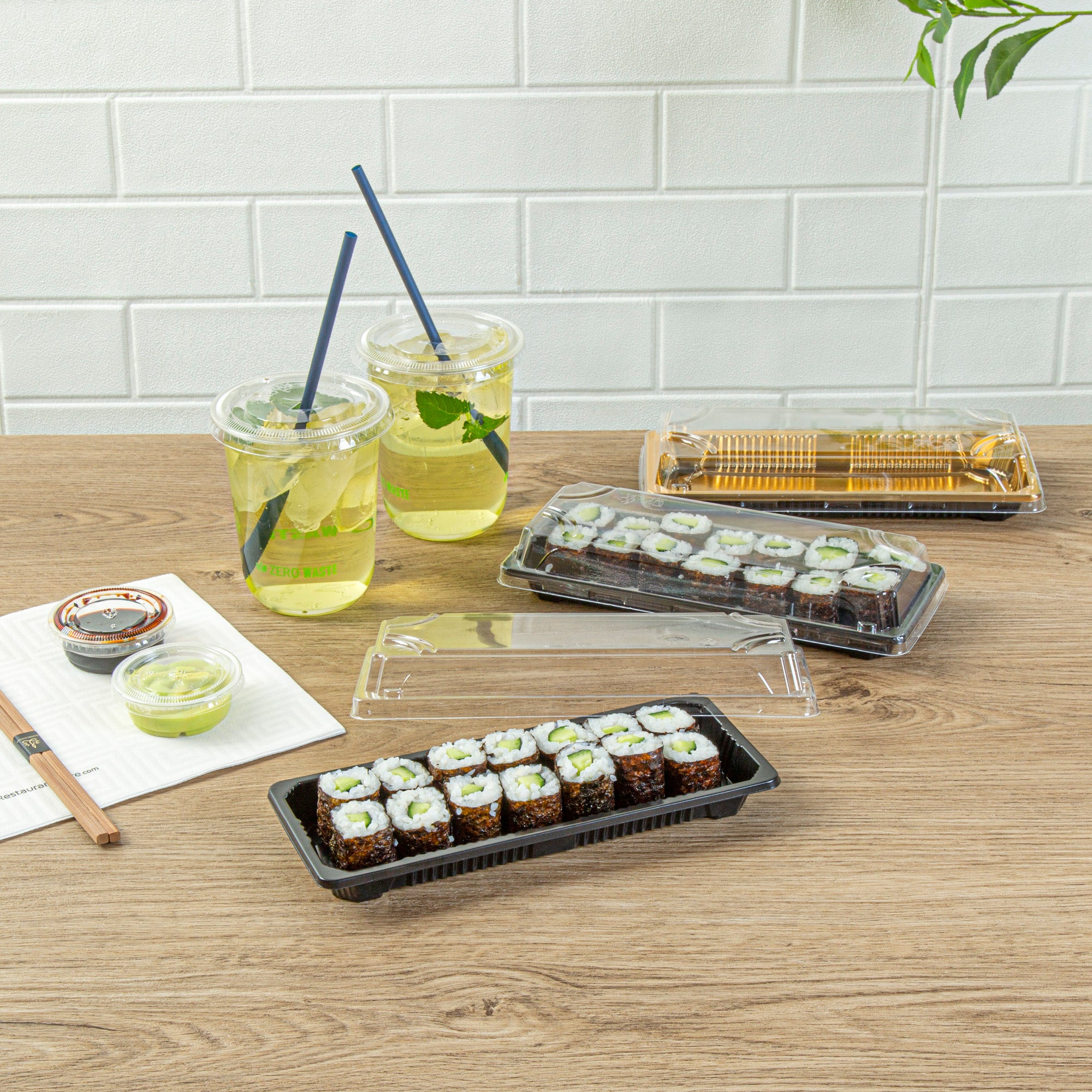 Roku Rectangle Black Plastic Take Out Sushi Tray - with Clear Lid