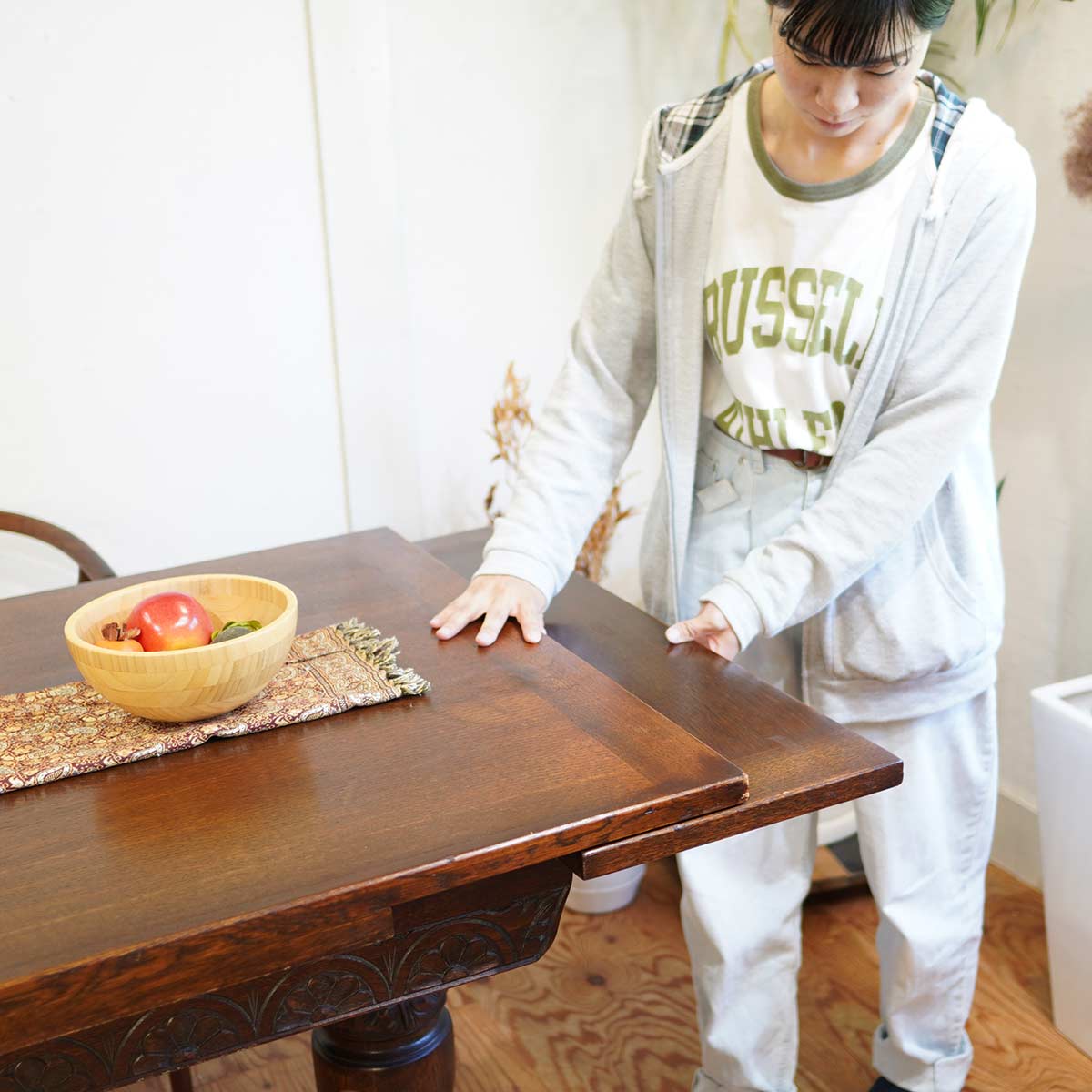 ドローリーフテーブル ダイニングテーブル 伸長式 パイナップルレッグ