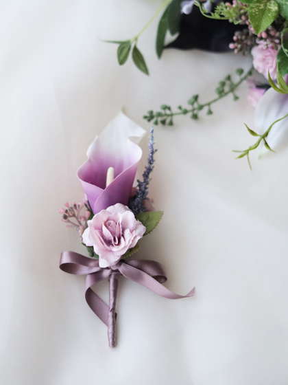 完成品ブーケ】シックなカラーとモーヴピンクのグリーンブーケ