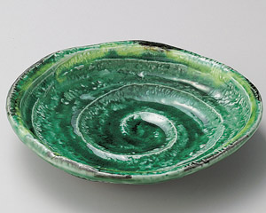 緑釉黄流し六兵衛7.0皿(和風変形皿(中サイズ))|食器通販の陶磁庵