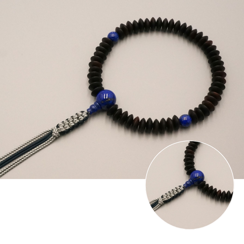 縞黒檀スビキ平玉 片手(浄土真宗)《桐箱入》【京都数珠 仏具】