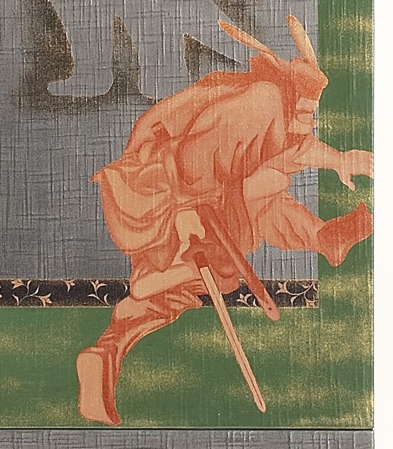 輪島塗の掛け軸。おもしろい、珍しい輪島塗でできただまし絵の変わり