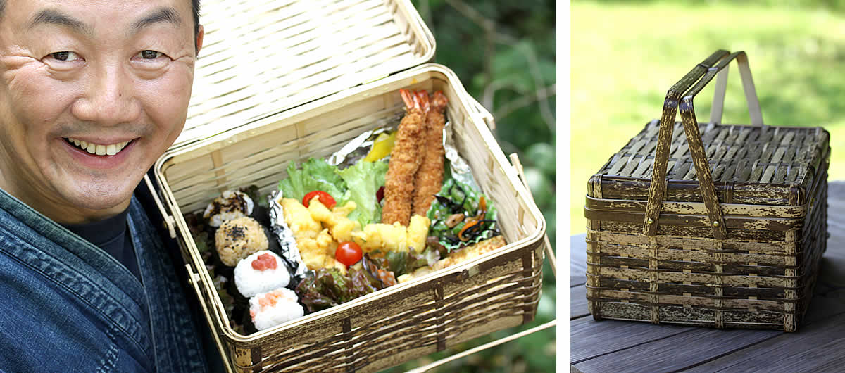 虎竹ピクニックバスケット日本唯一の虎竹を厳選しました熟練職人だけが