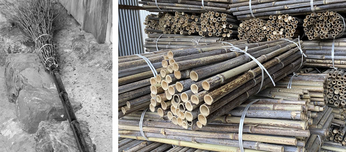 日本唯一の虎斑竹100年計画】飾り竹炭（丸竹炭）孟宗竹ハツリ竹筒付5本