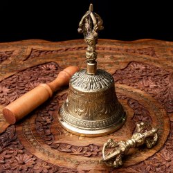 密教法具・金剛鈴（ガンター）と金剛杵（ヴァジュラ）のセット【高さ