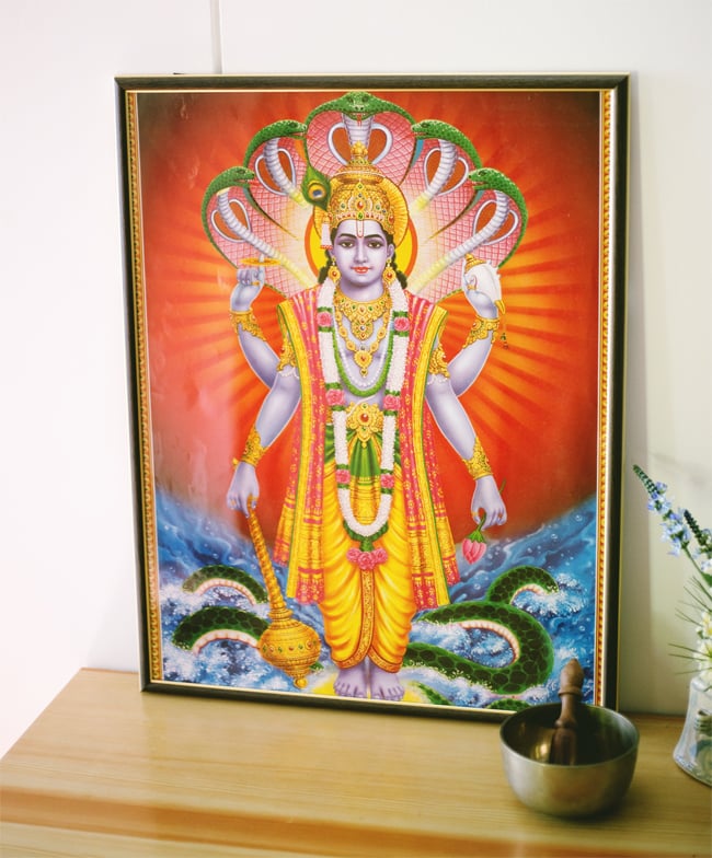 約70.5cm×約50.5cm〕大判インドのヒンドゥー神様ポスター - クリシュナ