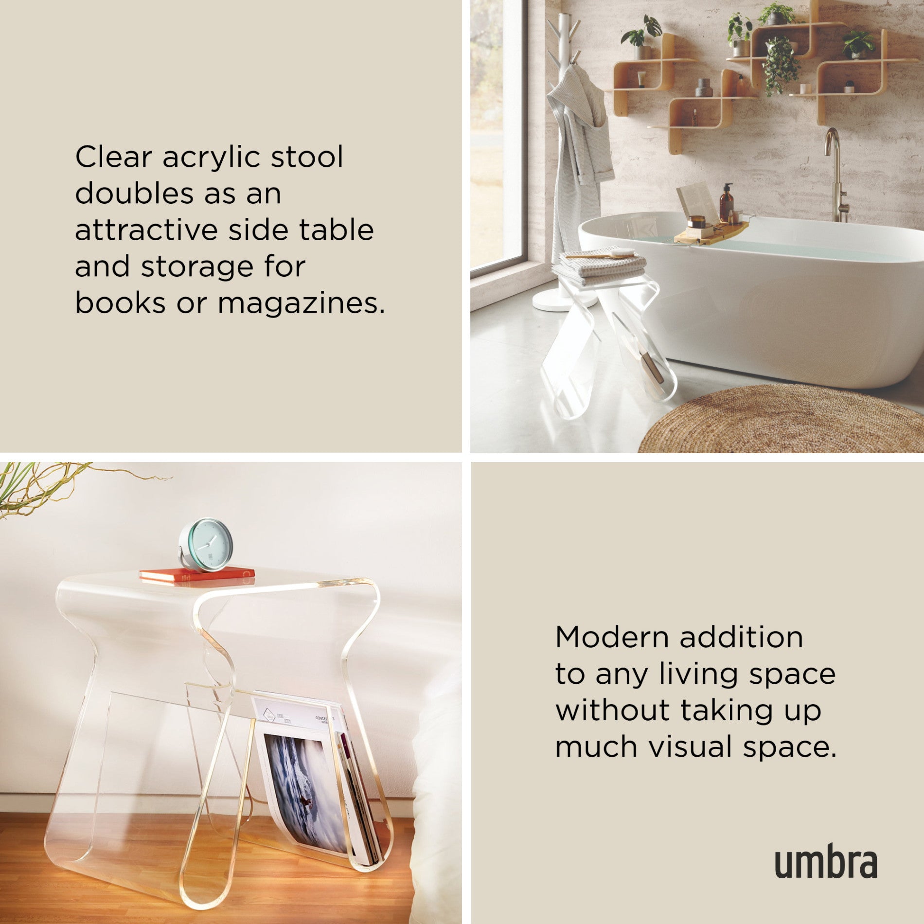 Magino Stool | Modern Acrylic Magazine Rack & Record Holder | Umbra