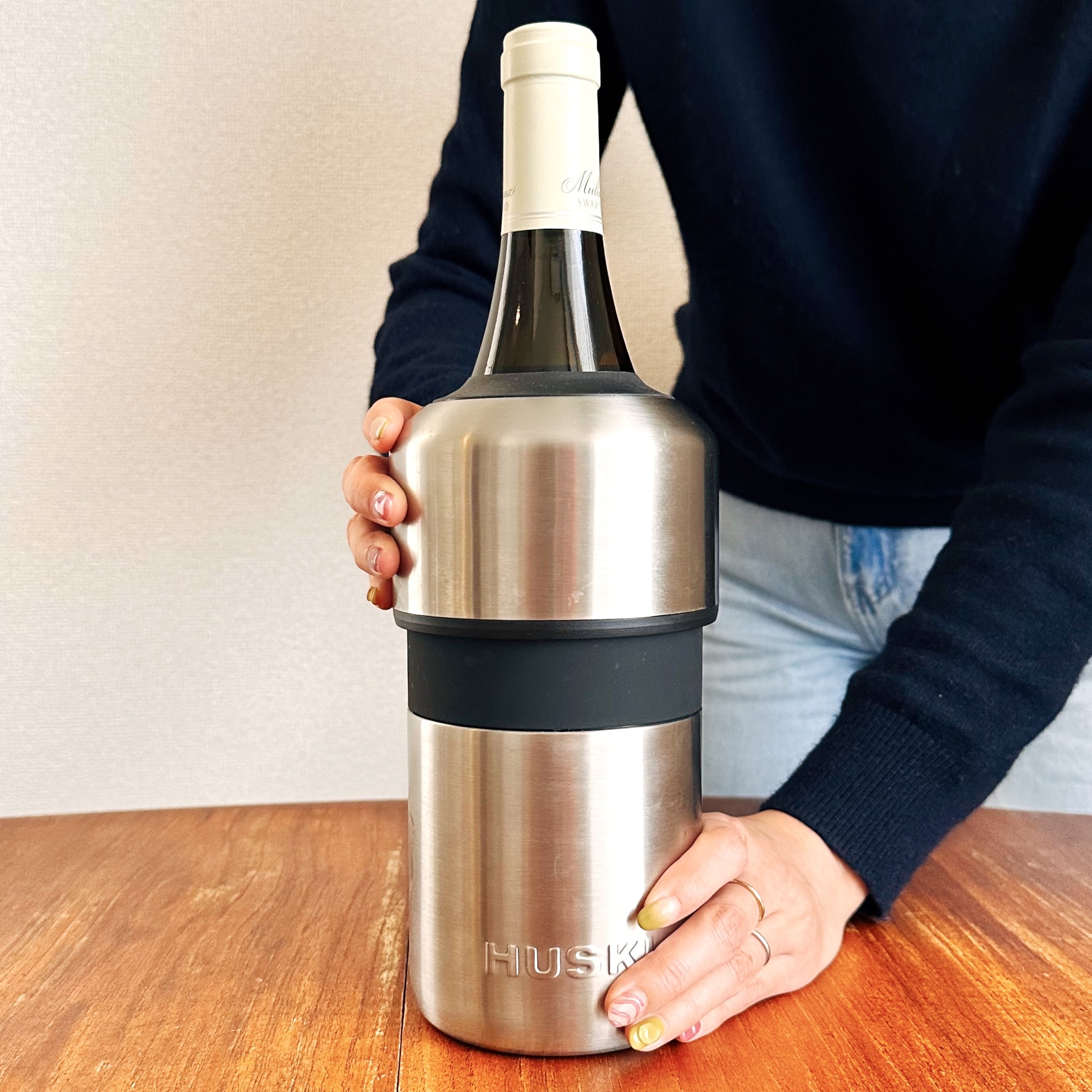 氷、保冷剤不要の1本用ワインクーラー ハスキー シルバー