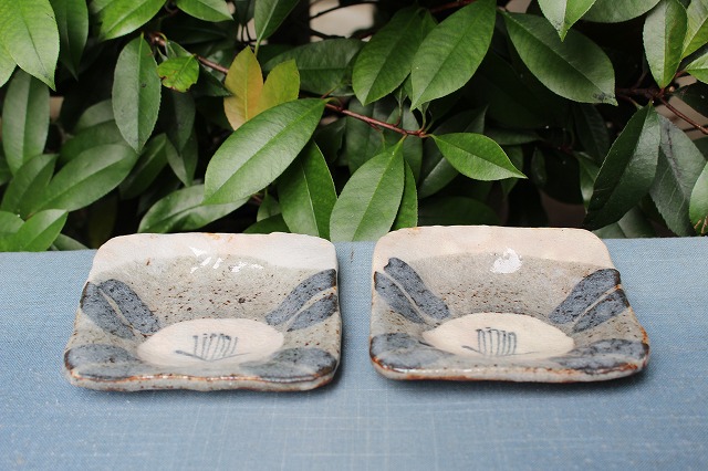 岐阜県多治見市の佐藤和次さんの鼠志野椿角小皿 うつわ家膳｜人気作家