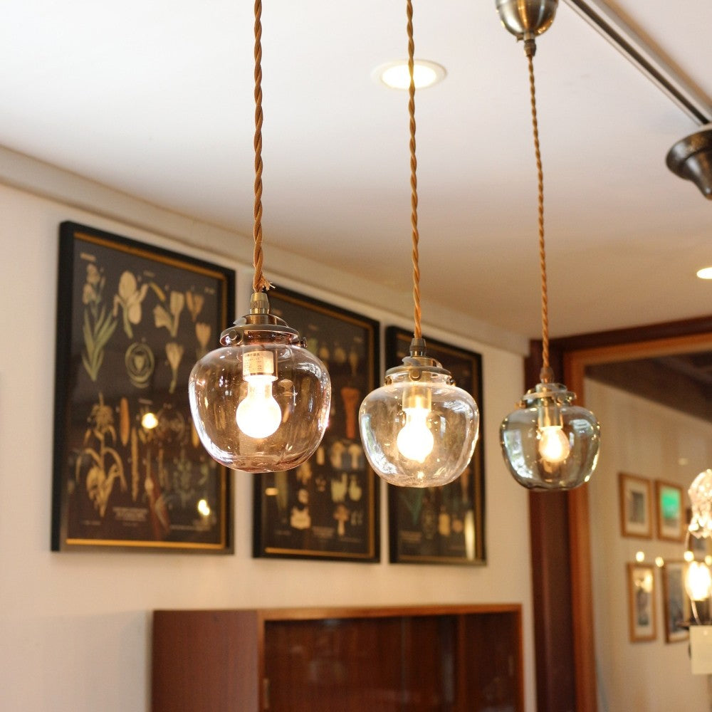 リンゴ型のガラスシェード♪ ペンダントランプ（クリア）セット【灯具A