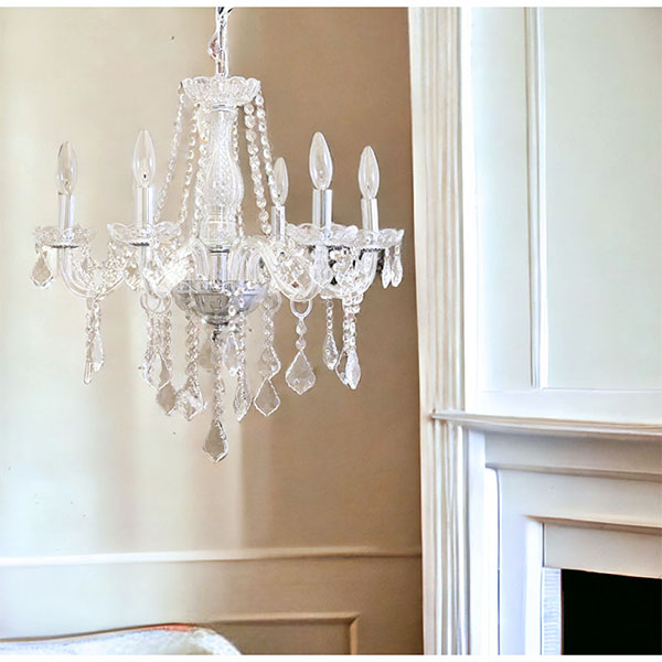 LED対応】 モダンガラスシャンデリア 6灯(キャスドラル・クローム