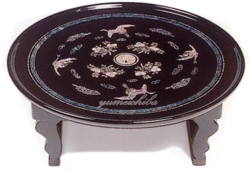 韓国螺鈿漆塗り丸お膳鶴牡丹柄小 テーブル・お膳丸型 夢市場本店【韓国