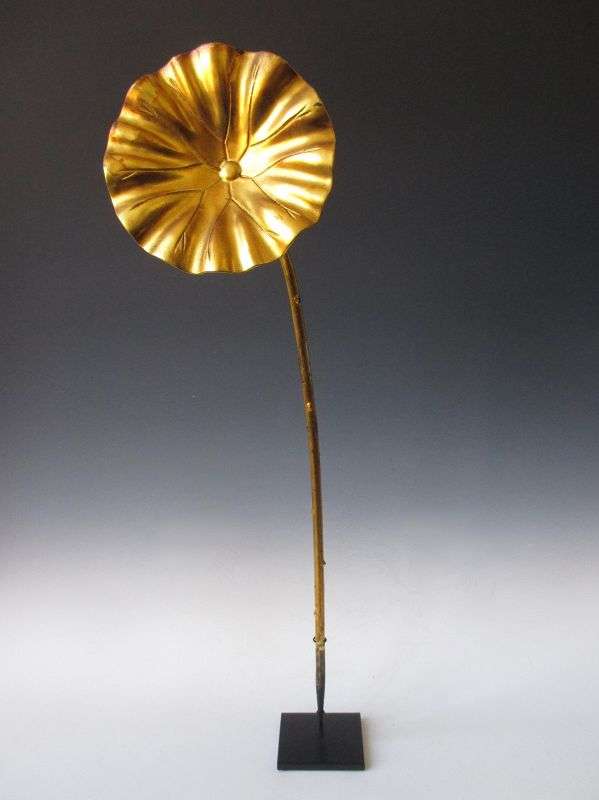 Japanese Antique Set of 7 Gilt Lacquer Temple Lotus Leaves