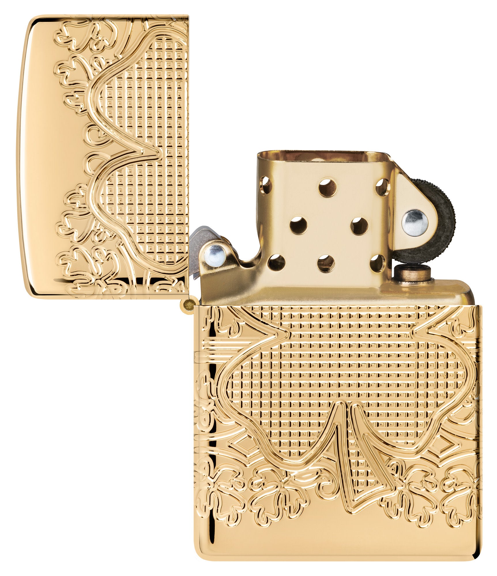 Zippo Lucky Clover Design Armor® High Polish Gold Plate Windproof
