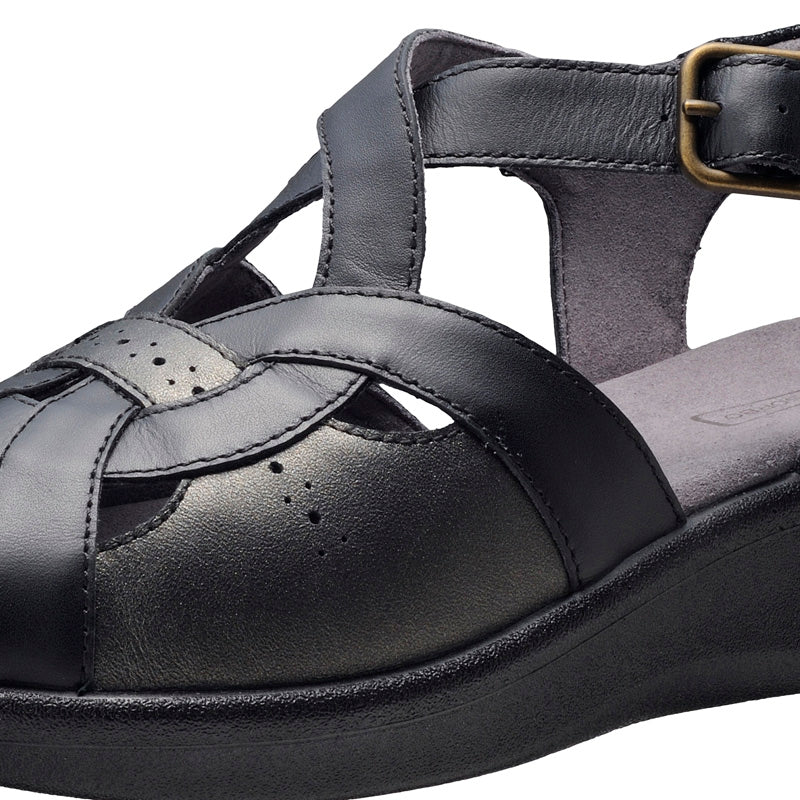 アキレス・ソルボ C 609 黒｜牛革クロスベルトのウェッジソールサンダル