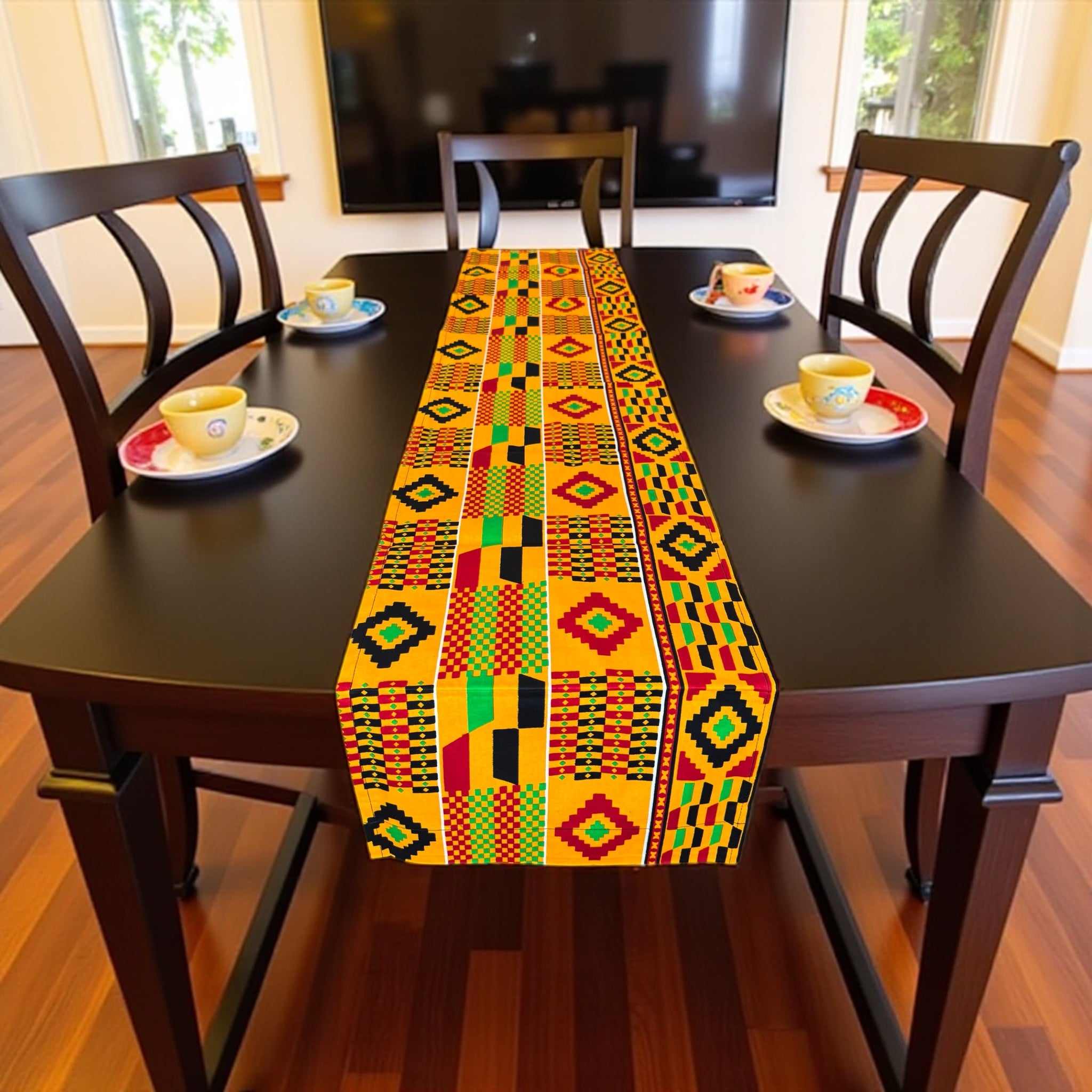 African print table runner - Table cloth - Orange kente – AfricanFabs