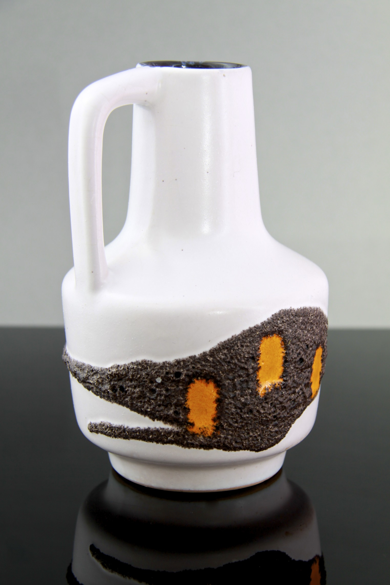 VEB Haldensleben, East German pottery vase jug with black “Fat