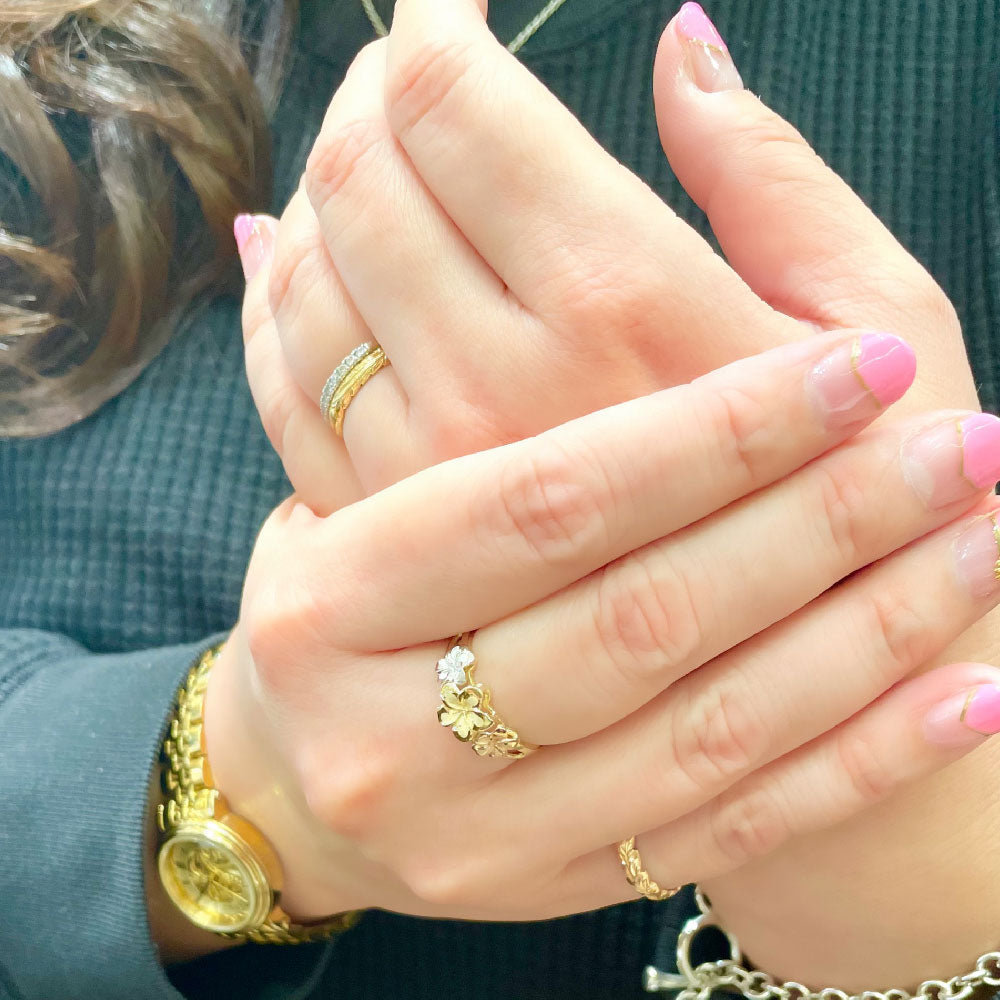 ハワイアンジュエリー 14K3カラープルメリアリング