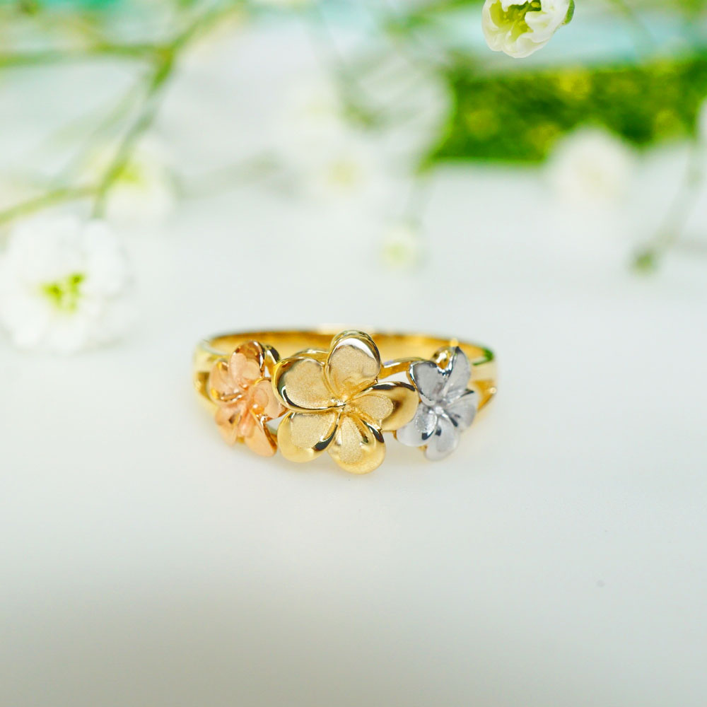 ハワイアンジュエリー 14K3カラープルメリアリング
