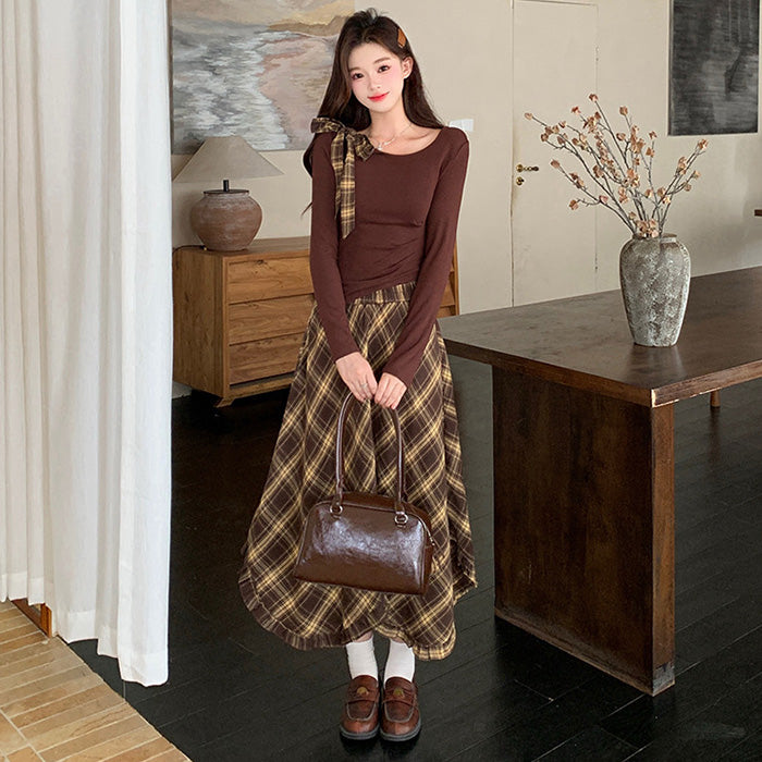 大きいサイズ レディース｜クラシカルムードのリボンチェック