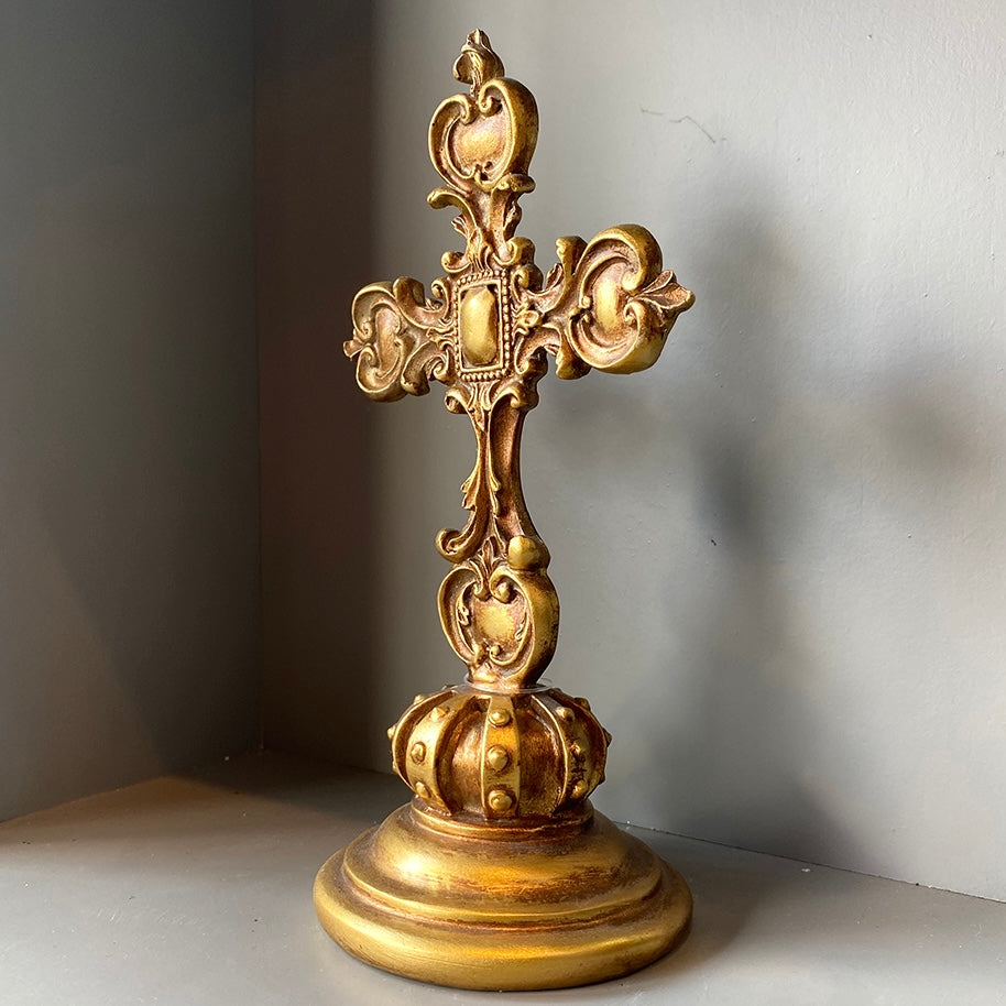 十字架オブジェ｜アンティーク調 ゴールド装飾 – anji